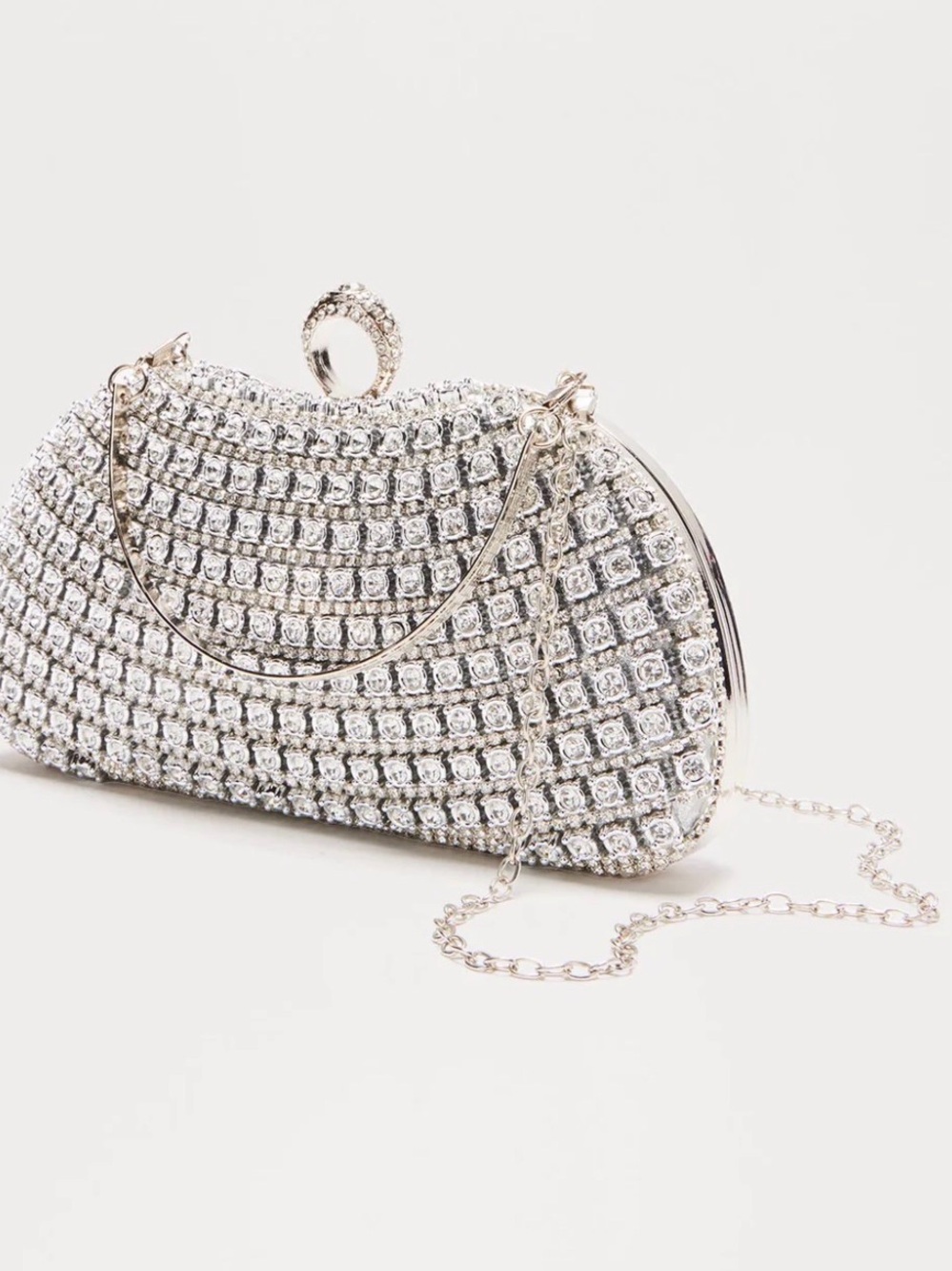 Fashion Nova Silver Crystal Evening Clutch